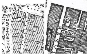 Comparison of area around north Cheapside on 1st edition and Rocque maps